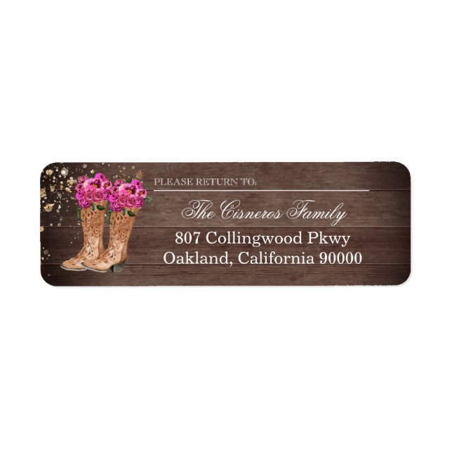 Adressetikett Rustic Land Boots Shock rosa Ro Returadress Etikett (Framsidan)