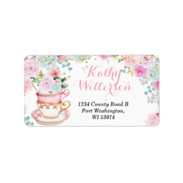 Adressetikett Tea Party Baby Shower Pastel Blommig