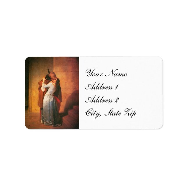 Adressetiketten Kiss av Francesco Hayez Adressetikett (Framsidan)