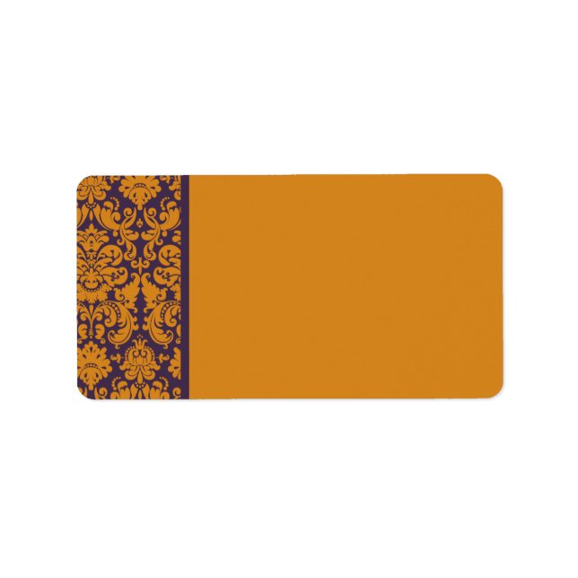 Adressetiketten orange- och Lila Damask är tom Adressetikett (Framsidan)