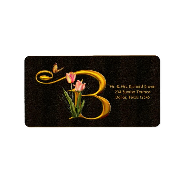 Adressetiketter av brev B Monogram Tulip Butterfly (Framsidan)