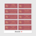 Adressetiketter av guld julsnowflake-rödgäst klistermärken<br><div class="desc">Personlig Jul som skickar ut enskilda namn- och adress-etiketter med en kopparsnöflinga från elegant guld och ett trendig med fetstil i typografi över en röd bakgrund.</div>
