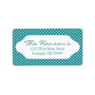 Adressetiketter av månsten blått/teal polka dots