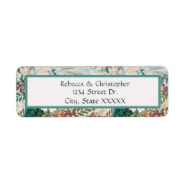 Adressetiketter av peacocks och Flowers Teal Returadress Etikett