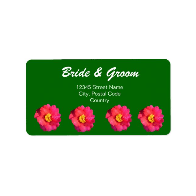 adressetiketter av rosa kamelliblommor (Framsidan)