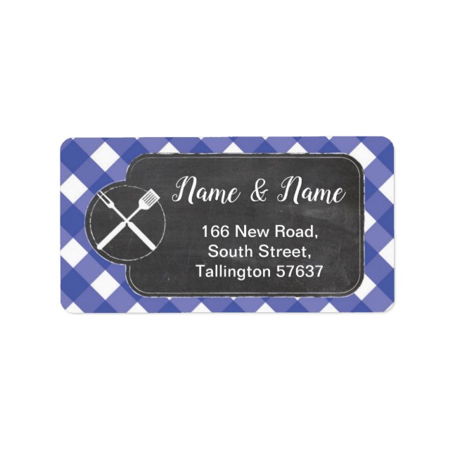 Adressetiketter Blue gingham BBQ Chalk (Framsidan)