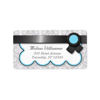 Adressetiketter för Aqua Blue och Grått Damask