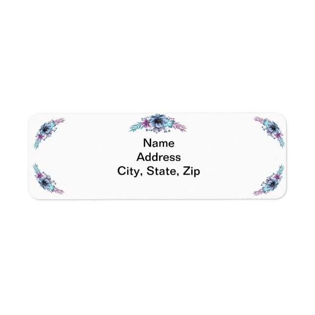 Adressetiketter för Blommigt av blått och Lila vat Returadress Etikett (Framsidan)