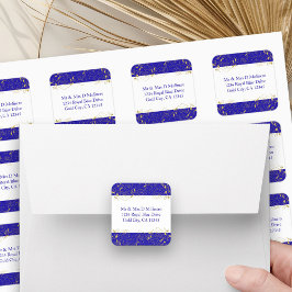 Adressetiketter för Blommigten royal blått och Gul Fyrkantigt Klistermärke