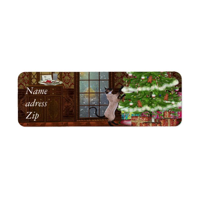 Adressetiketter för Cat Julgran Returadress Etikett (Framsidan)