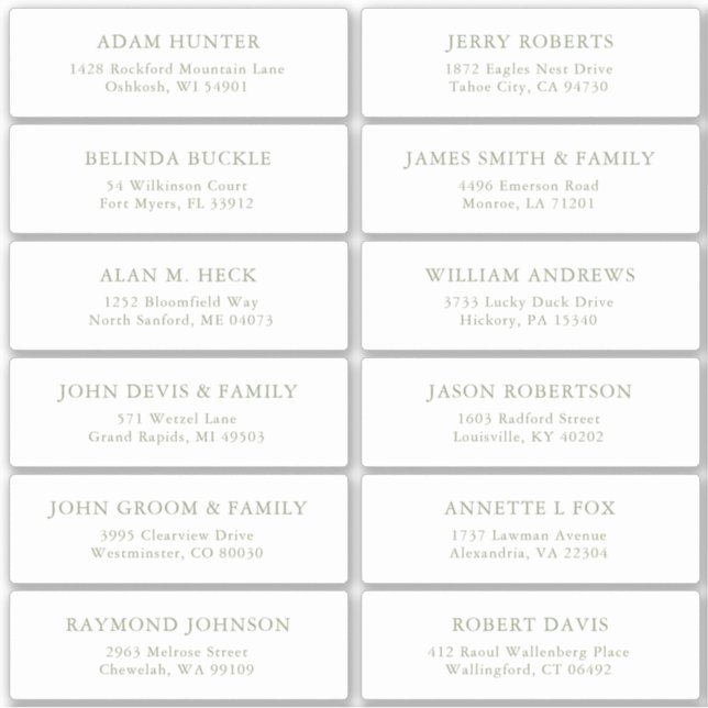 Adressetiketter för enkel Grönt - dekal för gäster (Framsida)