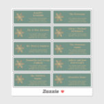 Adressetiketter för grönten  i jultomte guld klistermärken<br><div class="desc">Personlig Jul som skickar ut enskilda namn- och adress-etiketter med en kopparsnöflinga i elegant guld och ett trendig i chic med fet typografi över en grönt bakgrund.</div>