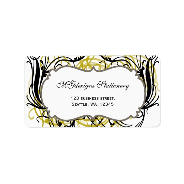 adressetiketter för guld, svart och vit Chic för f (Framsidan)