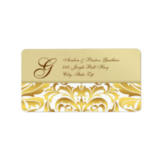 Adressetiketter för julen i Guld Metall Damask i G