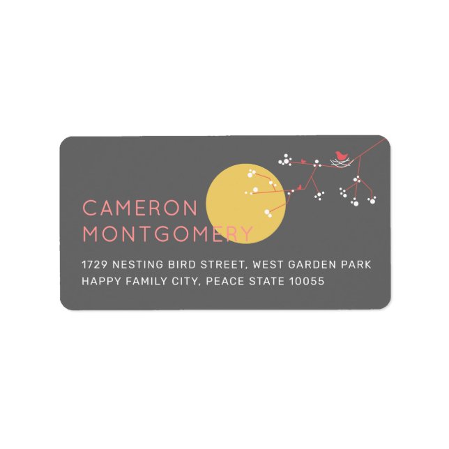 Adressetiketter för kapning av babyskor i fågelfam (Framsidan)