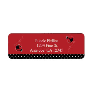 Adressetiketter för Ladybug Black & Red-inbjudan Returadress Etikett