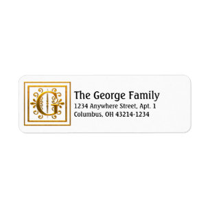 Adressetiketter för Monogram Golden Brev G Elegant Returadress Etikett