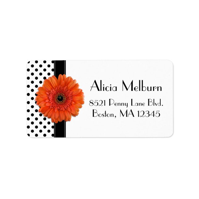 Adressetiketter för Polka Dot Orange Daisy Personl (Framsidan)