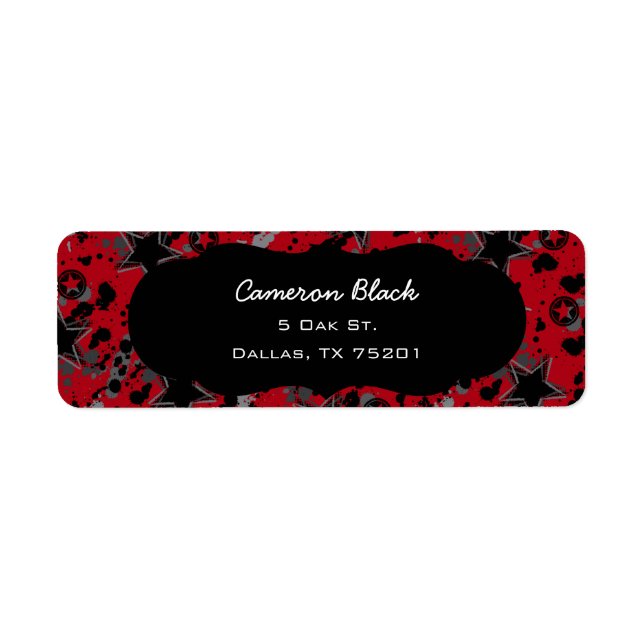 Adressetiketter för Red and Black Grunge Star-Anpa Returadress Etikett (Framsidan)