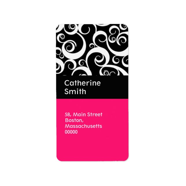 Adressetiketter för shock rosa- och Black Damask S (Framsidan)