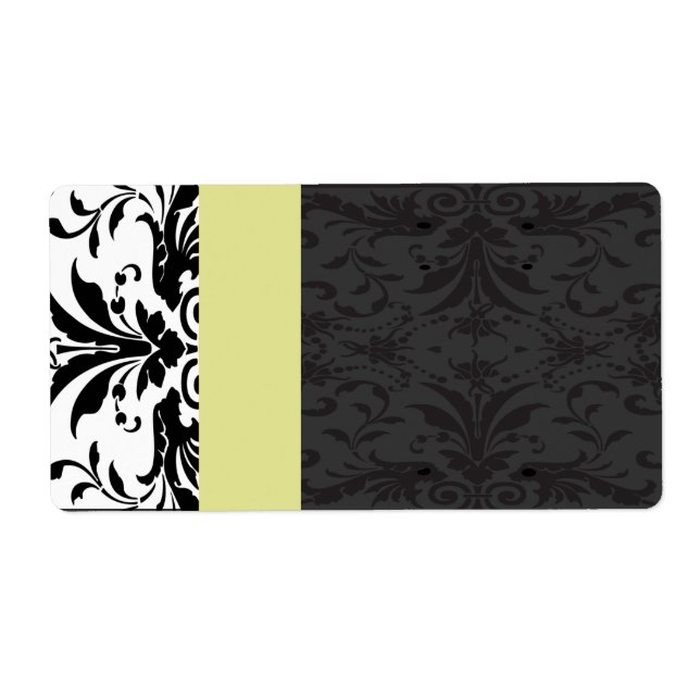 Adressetiketter för svarta och chartreuse Damask - Fraktsedel (Framsidan)