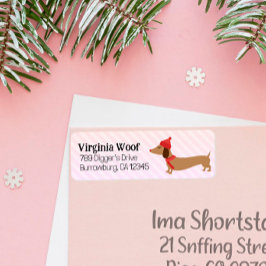 Adressetiketter för varm Rosa Dachshund-julkort Returadress Etikett