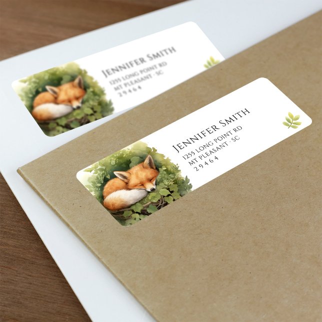 Adressetiketter för vattenfärgen Baby Fox Baby Sho Returadress Etikett (Skapare uppladdad)