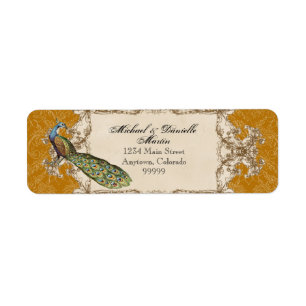 Adressetiketter - guld- vintagepåfågel & etsning returadress etikett