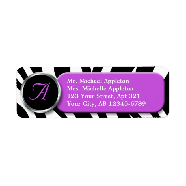 Adressetiketter i Classy Zebra tryck Lila Monogram Returadress Etikett (Framsidan)