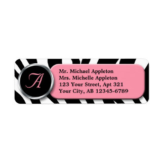 Adressetiketter i Classy Zebra tryck Rosa Monogram Returadress Etikett