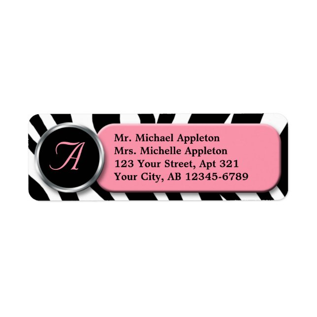 Adressetiketter i Classy Zebra tryck Rosa Monogram Returadress Etikett (Framsidan)