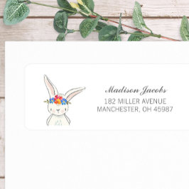 Adressetiketter i White Bunny Watercolor Flower Kr Returadress Etikett