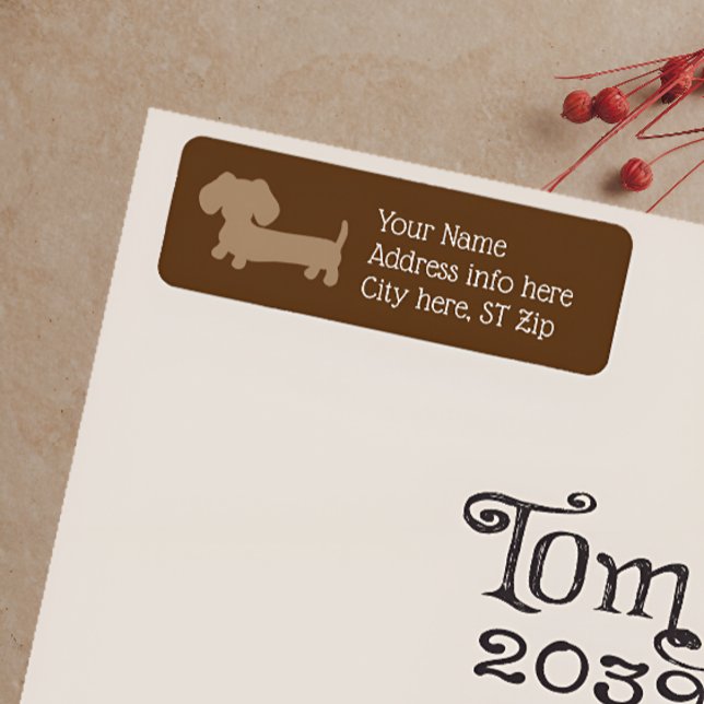 Adressetiketter med minimalistisk Brown Dachshund Returadress Etikett (Dachshund return address label chocolate brown and tan - minimalistic and gender neutral )