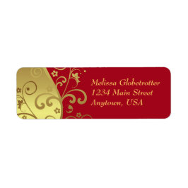 Adressetiketter—Red & Guld Swirls Returadress Etikett