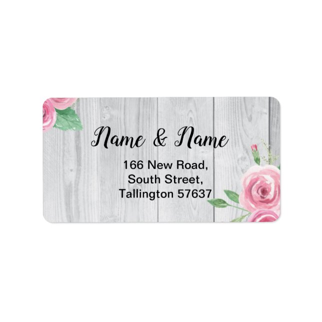 Adressetiketter Trä Flower Blommigt Rosa ros (Framsidan)