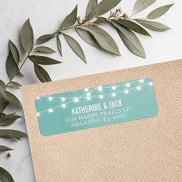 Adressetiketterna Aqua String Ljus Bröllop Returadress Etikett