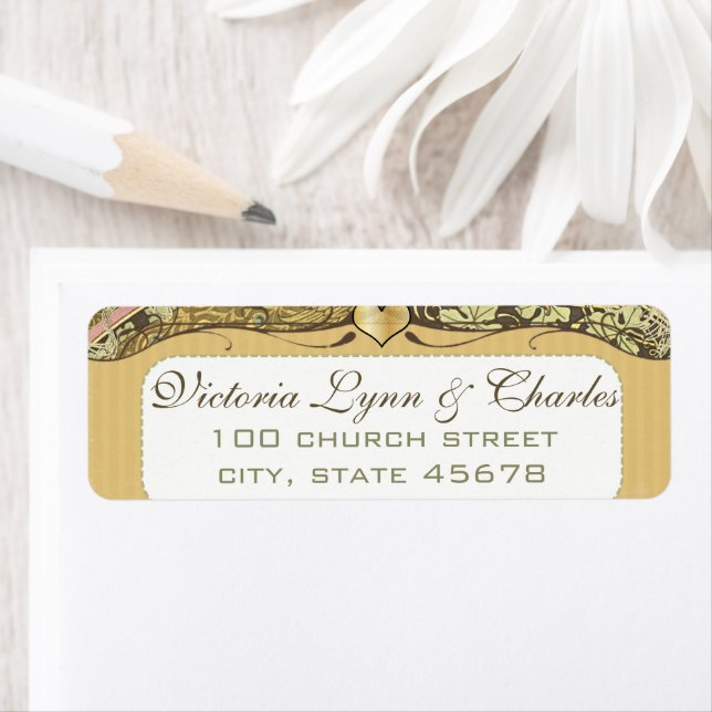 Adressetiketterna Arch Art nouveau Vineyard Peacoc Returadress Etikett (Insitu)