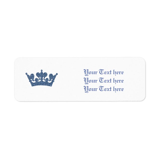 Adressetiketterna Blue Glitter Royal Krona Prince  Returadress Etikett (Framsidan)