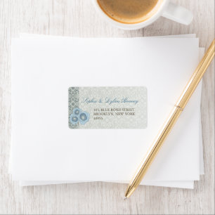 Adressetiketterna Blue Ro Damask Snöre Bröllop Adressetikett