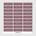 Adressetiketterna Burgundy Bröllop Guest i chic Sc Klistermärken<br><div class="desc">Enkel att anpassa, namn och adress/enskilda bröllop-adressetiketter för gäster. STORLEK INDIVIDUAL-ETIKETT: 0, 85 x 2, 64 tum Den här chicen, moderna och enkla bröllop-adressetiketter har bröllop gästnamn i ett handskrivet skript i vit elegant med kalligrafyon i burgundisk bakgrund. Lägg bara till er enskilda gäst bröllop namn och adress. Enbart designad...</div>