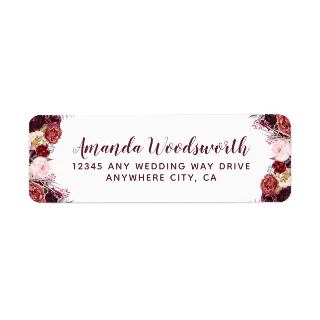 Adressetiketterna Burgundy Marsala Fall Peony Bröl Returadress Etikett (Framsidan)