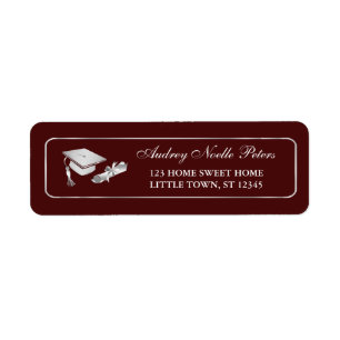 Adressetiketterna Classy Maroon och Silver Student Returadress Etikett