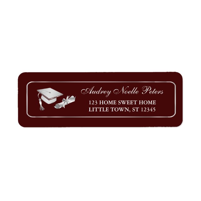 Adressetiketterna Classy Maroon och Silver Student Returadress Etikett (Framsidan)