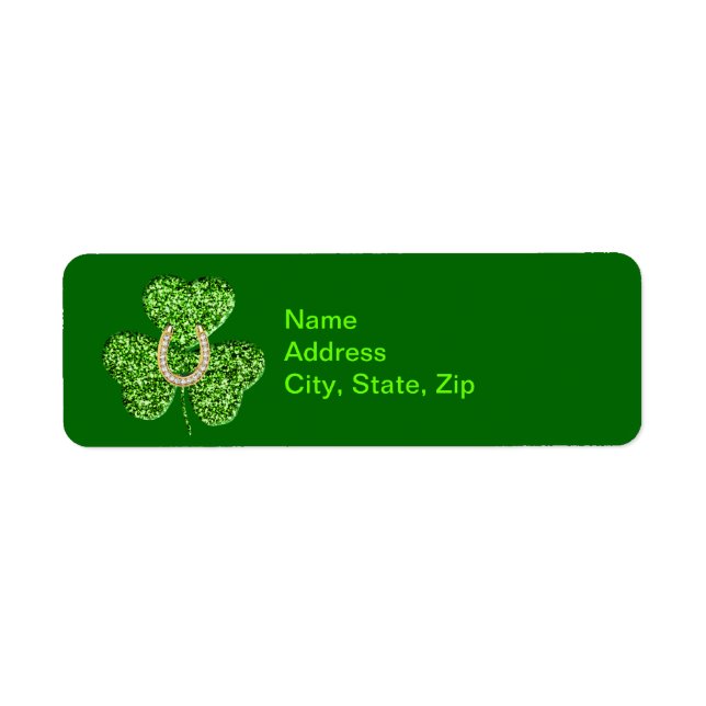 Adressetiketterna glitter Shamrock och Horseshoe Returadress Etikett (Framsidan)