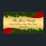 Adressetiketterna Guld Holly Löv jul Fraktsedel<br><div class="desc">Julens Guld Gult Röda Gröntens Adressetiketter. Elegant Holly Lämnar design.</div>