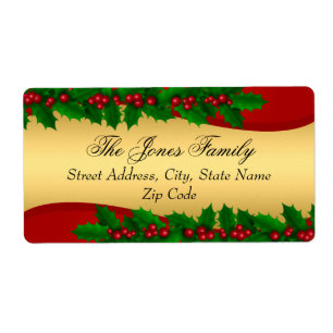 Adressetiketterna Guld Holly Löv jul Fraktsedel