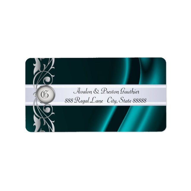 Adressetiketterna Marquis Teal & Silver Silke Adressetikett (Framsidan)