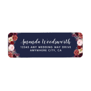 Adressetiketterna Marsala Fall Peony Bröllop Returadress Etikett