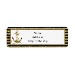 Adressetiketterna Nautical Anchor Guld Black Rand Returadress Etikett
