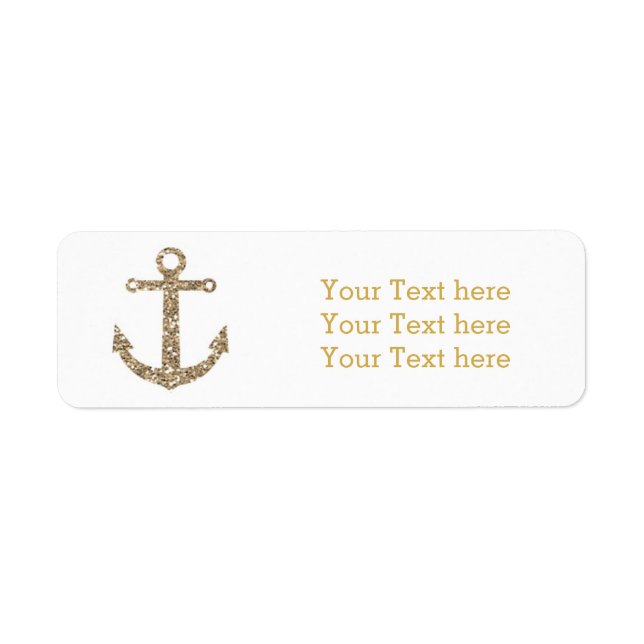 Adressetiketterna Nautical Anchor Guld Glitter Gla Returadress Etikett (Framsidan)
